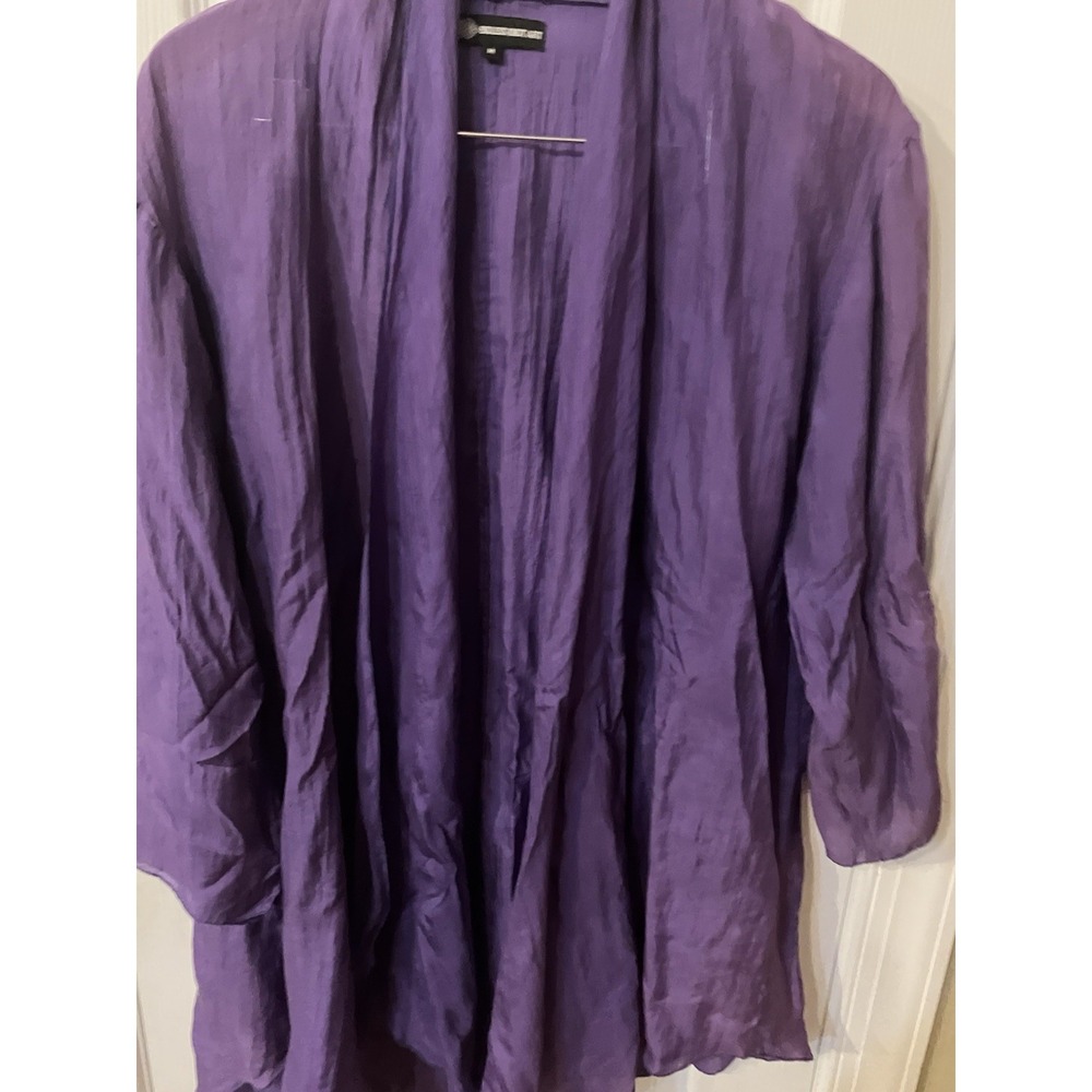 ENDLESS KNOT ART 100% Silk Purple Open Front Plisse Cardigan Flowy Long SleevesM